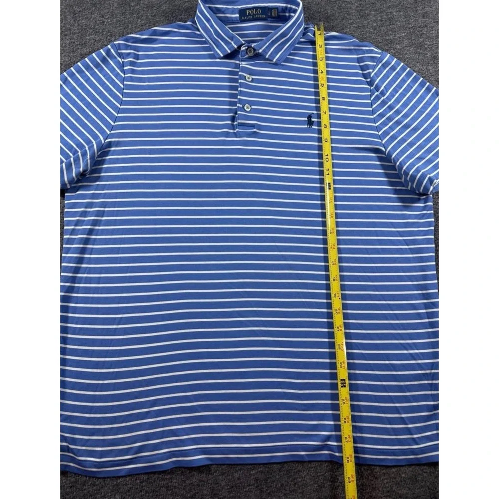 Polo Ralph Lauren Mens Large Blue White Striped Short Sleeve Cotton Polo Shirt